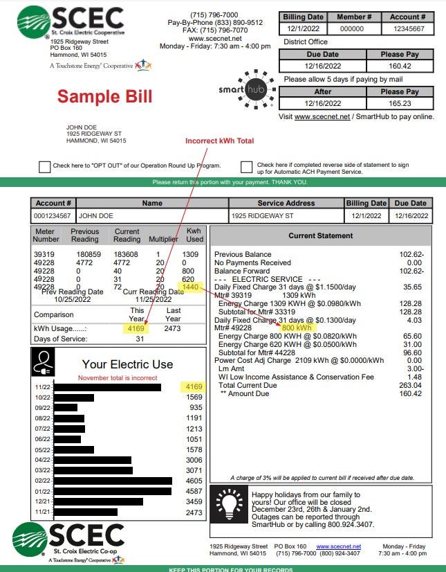 November Bill Print Issues | St. Croix Electric Cooperative